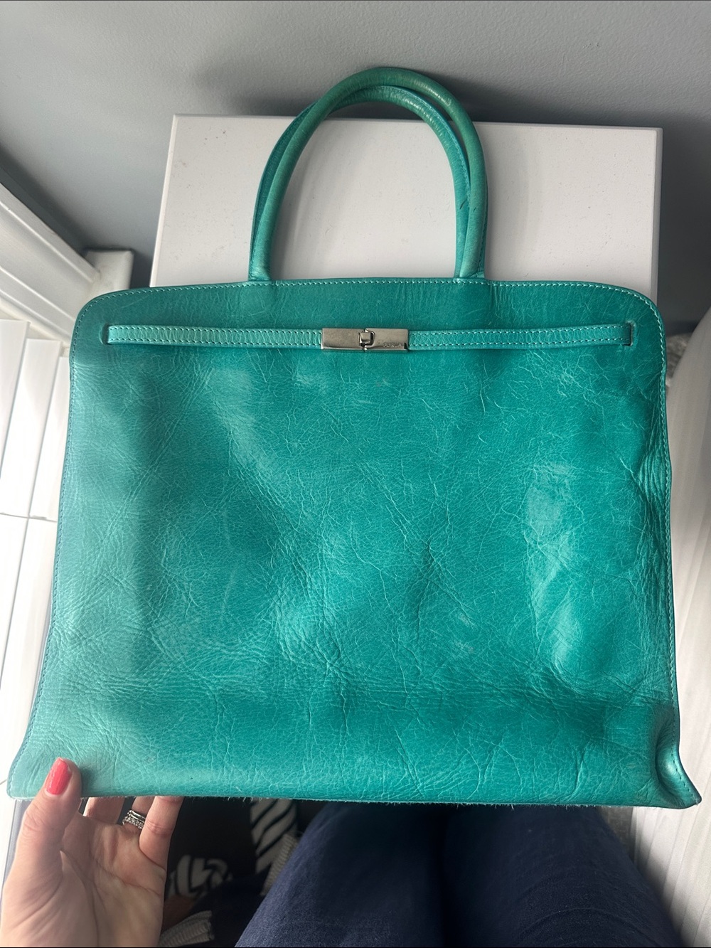 Vintage Furla Teal Leather Top-Handle purse - Picture 4 of 5